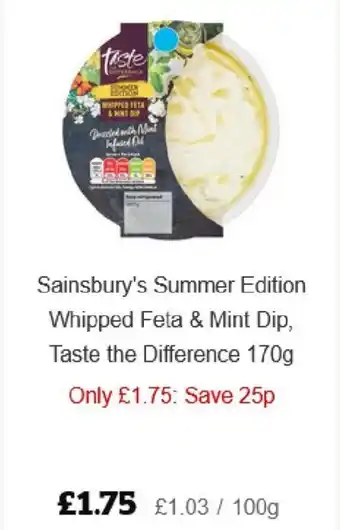 Sainsbury's Sainsbury's Summer Edition Whipped Feta & Mint Dip, Taste the Difference 170g offer