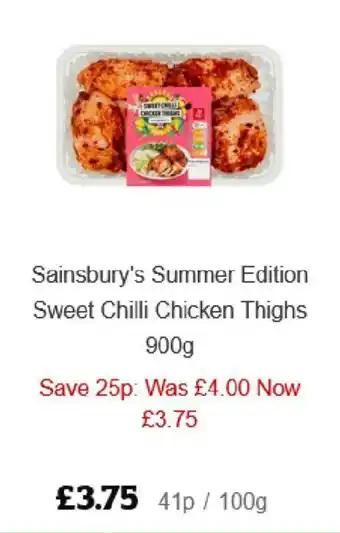Sainsbury's Sainsbury's Summer Edition Sweet Chili Chicken Thighs 900g offer
