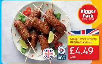 Aldi 640g 8 Pack Hickory Bbq Beef Kebabs offer