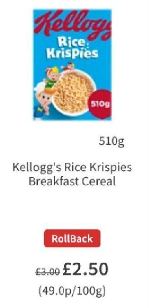 Kellogg's Rice Krispies Breakfast Cereal 510g offer at Asda
