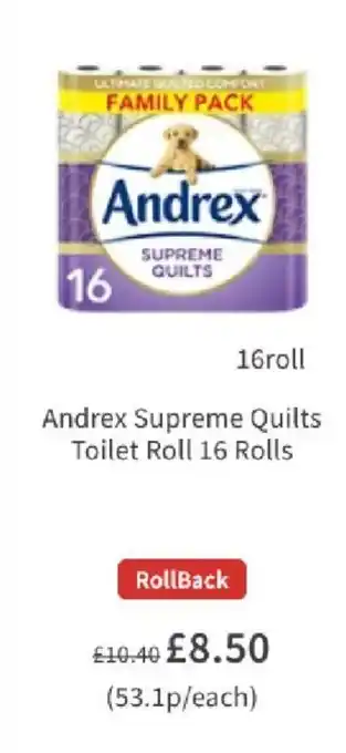 Asda Andrex Supreme Quilts Toilet Roll 16 Rolls offer