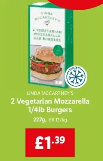 Lidl 2 Vegetarian Mozzarella 1/4lb Burgers 227g offer