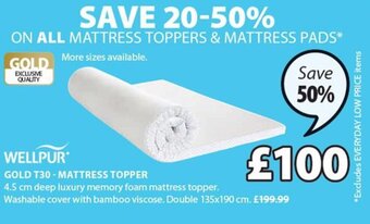 JYSK Wellpur Gold T30- Mattress Topper offer