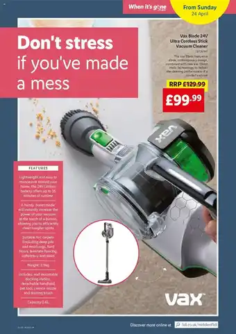 Lidl Vax Blade 24V Ultra Cordless Stick Vacuum Cleaner offer
