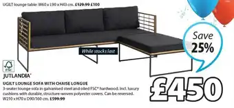 JYSK Jutlandia Ugilt Lounge Sofa with Chaise Lounge offer
