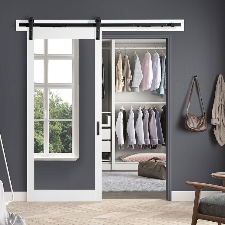 Ove Decors Brittany Mirrored Sliding Interior Barn Door in White Wood offer at Costco