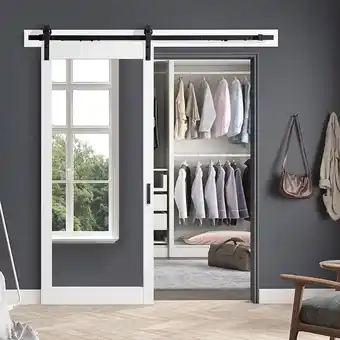 Costco Ove Decors Brittany Mirrored Sliding Interior Barn Door in White Wood offer