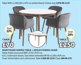 JYSK Marstrand Dining Table, Adslev Dining Chair offer