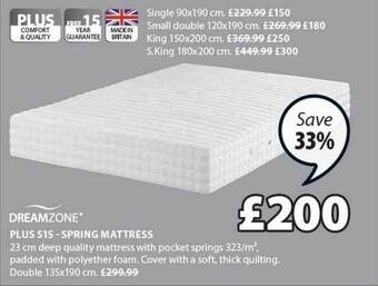 JYSK Plus S15 Spring Mattress offer