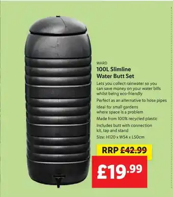 Lidl Ward 100l Slimline Water Butt Set offer