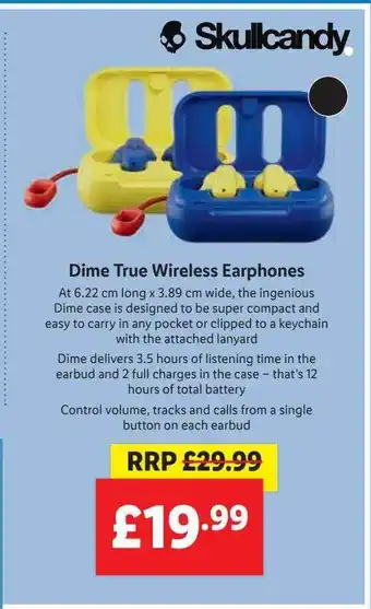 Lidl Skullcandy Dime True Wireless Earphones offer