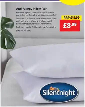 Lidl Anti-allergy Pillow Pair offer