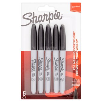 Tesco Sharpie Permanent Markers, Fine Point, Black, 5 Count offer