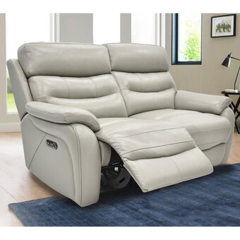 Costco Fletcher Light Grey Leather Power Reclining 2 Seater Sofa with Power Headrest offer