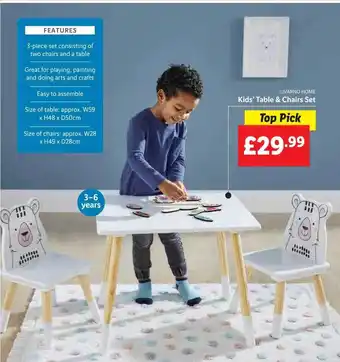 Lidl Kids' Table & Chairs Set Livarno Home offer