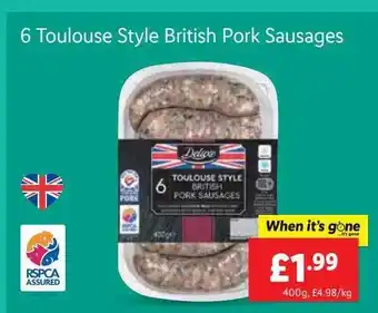 Lidl 6 Toulouse Style British Pork Sausages offer
