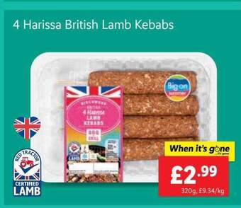 Lidl 4 Harissa British Lamb Kebabs offer