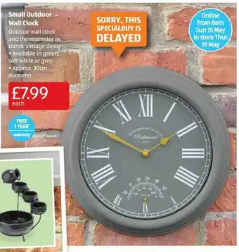 Aldi Small Outdoor Wall Clock offer