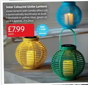 Aldi Solar Coloured Globe Lantern offer