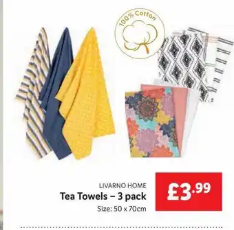 Lidl Livarno Home Tea Towels 3 Pack offer
