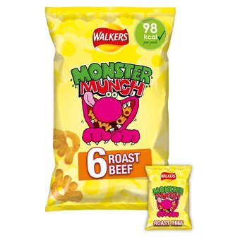 Tesco Walkers Monster Munch Roast Beef 6X20g offer