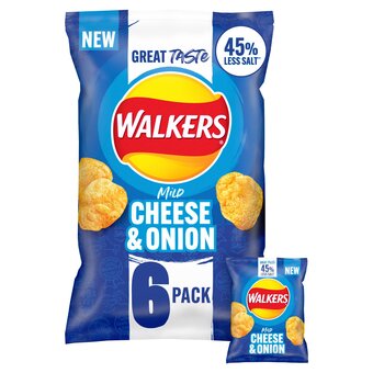 Tesco Walkers Less Salt Mild Cheese & Onion Crisps 6 X 25G offer