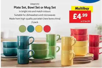 Lidl Ernesto Plate Set, Bowl Set Or Mug Set offer
