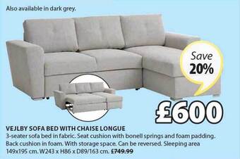 JYSK Vejlby Sofa Bed With Chaise Longue offer