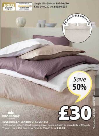 JYSK Ingeborg Sateen Duvet Cover Set offer
