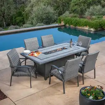 Costco SunVilla Indigo 7 Piece Wicker Fire Dining Patio Set + Cover offer