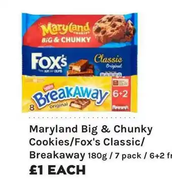 Mace Maryland Big & Chunky Cookies - Fox's Classic - Breakaway 180g-7 Pack - 6+2 offer
