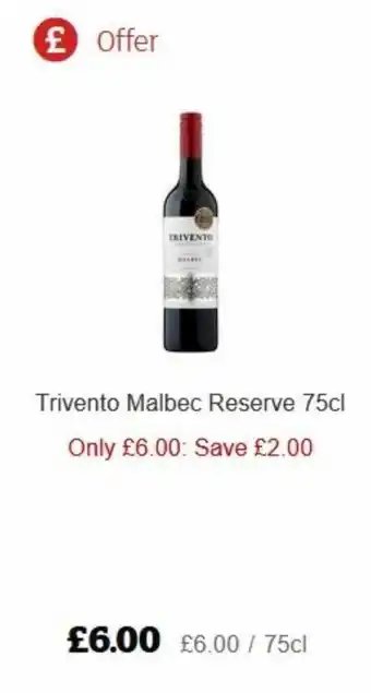 Sainsbury's Trivento Malbec Reserva 75cl offer