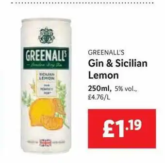 Lidl Greenall's Gin & Sicilian Lemon offer