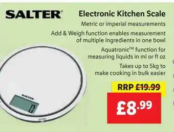 Lidl Salter Electronic Kitchen Scale offer