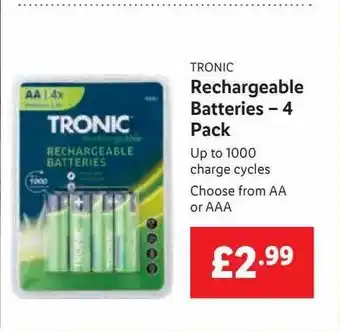 Lidl Tronic Rechargeable Batteries-4 Pack offer