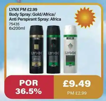 Bestway Lynx PM £2.99 Body Spray: Gold-africa-anti Perspirant Spray; Africa offer