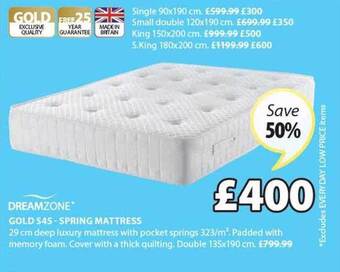 JYSK Dreamzone Gold S45-spring Mattress offer