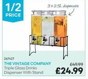 Robert Dyas The Vintage Company Triple Glass Drinds Dispenser With Stand offer