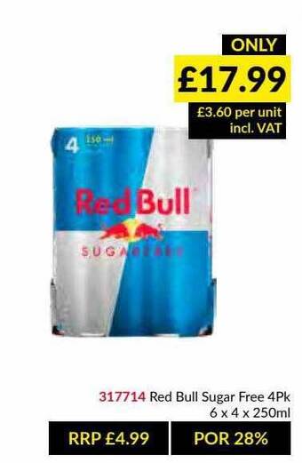 Musgrave MarketPlace Red Bull Sugar Free 4pk offer