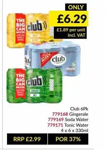 Musgrave MarketPlace Club 6pk, Gingerale, Soda Water, Tonic Water offer
