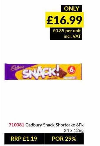 Musgrave MarketPlace Cadbury Snack Shortcake 6pk offer