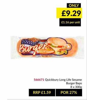 Musgrave MarketPlace Quickbury Long Life Sesame Burger Baps offer