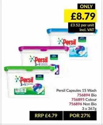 Musgrave MarketPlace Persil Capsules 15 Wash Bio Colour Non Bio offer