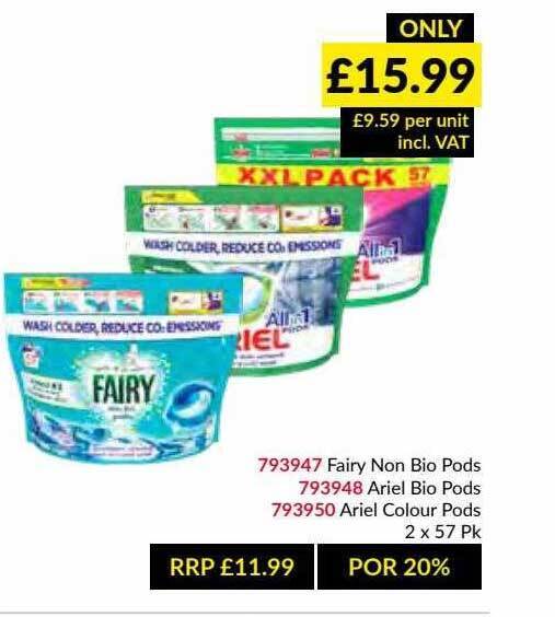 Fairy Non Bio Pods Ariel Bio Pods Ariel Colour Pods offer at Musgrave MarketPlace
