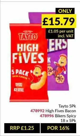 Musgrave MarketPlace Tayto 5pk High Fives Bacon Bikers Spicy offer