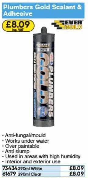 Toolstation Plumbers Gold Sealant & Adhesive Ever Build offer
