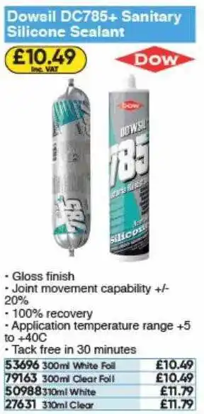 Toolstation Dowsil Dc785+ Sanitary Silicone Sealant Dow offer