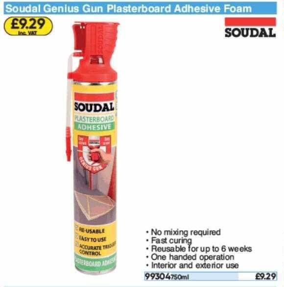 Soudal Genius Plasterboard Adhesive Foam offer at Toolstation