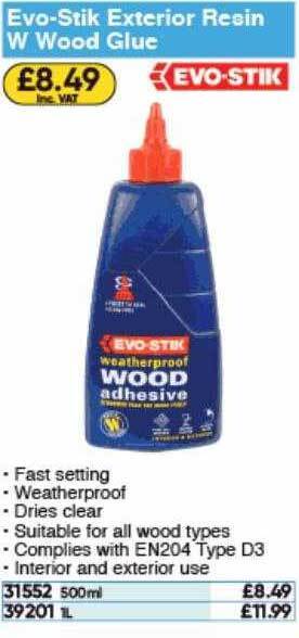 Toolstation Evo-stik Exterior Resin W Wood Glue offer