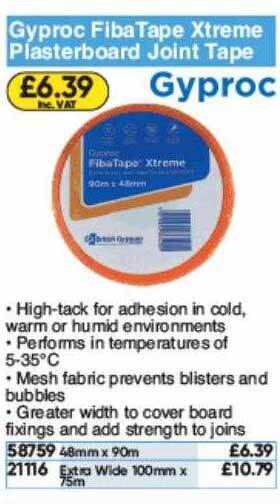 Toolstation Gyproc Fiba Tape Xtreme Plasterboard Joint Tape offer
